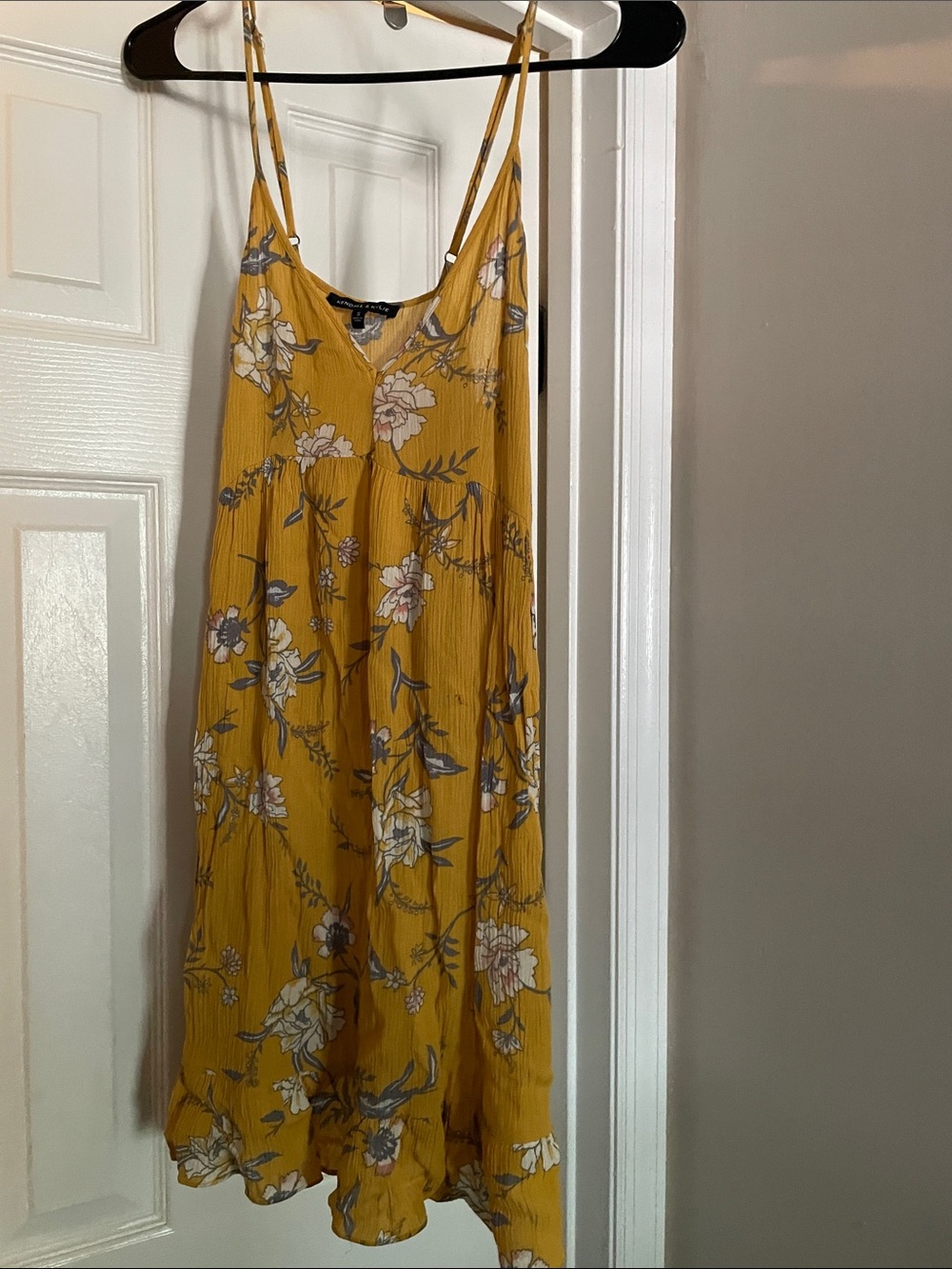 Kendall & Kylie Mustard Floral Spaghetti-Strap Mini Dress